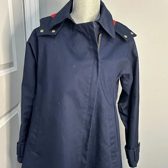 Women's JCrew Belvedere A Line Navy Blue Swing Trench Coat Size S NWOT - Picture 3 of 5